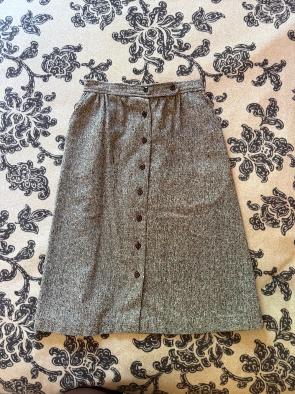Classic Gray Button-Front Tweed Women's Skirt